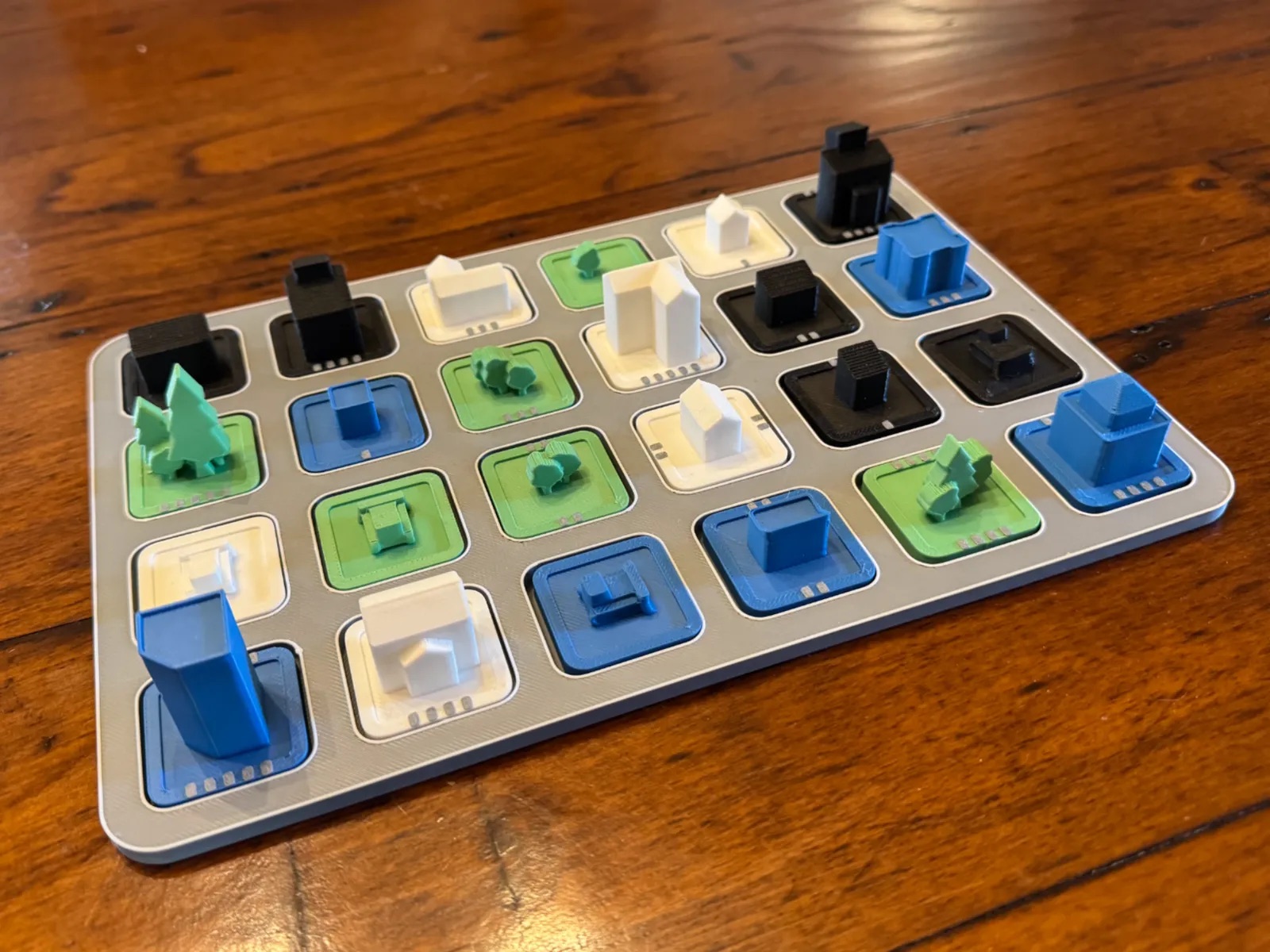 City Swap game board with buildings and parks mid-game