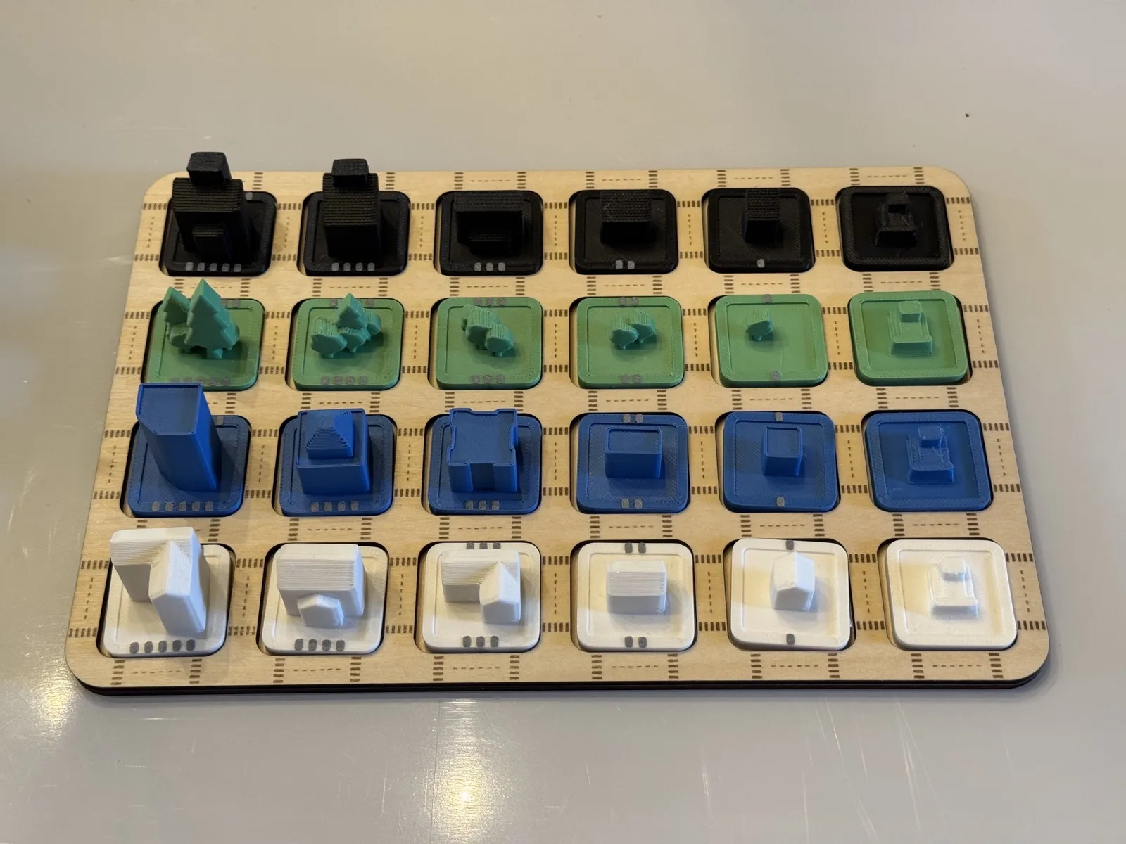 A solved City Swap board, sorted by color and rank